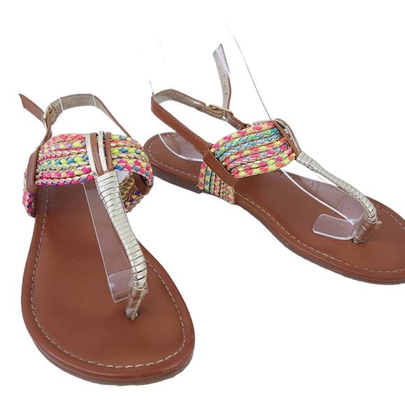Cat & Jack Girls Sandals Brown Multicolor Braided Size 3 Open Toe Shoes Summer - Picture 1 of 3
